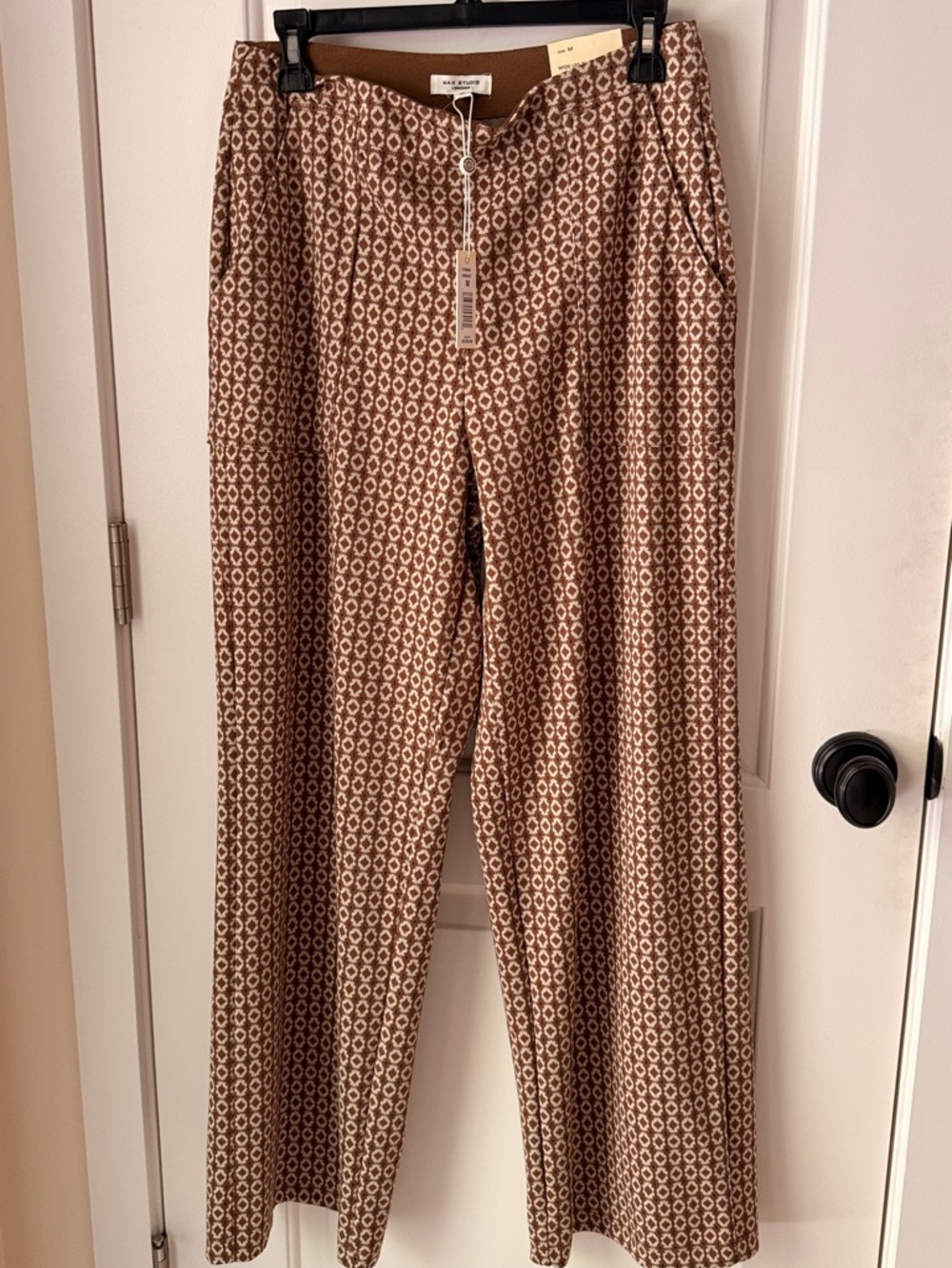 Max Studio Tan Geometric Wide-Leg Pants trousers Mid Rise